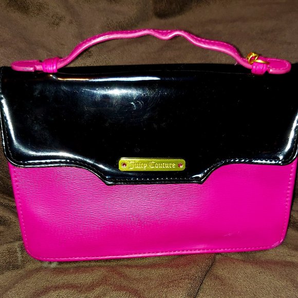 JUICY COUTURE HOT PINK AND BLACK PATENT HANDBAG / CLUTCH - LIKE NEW! - Picture 1 of 9